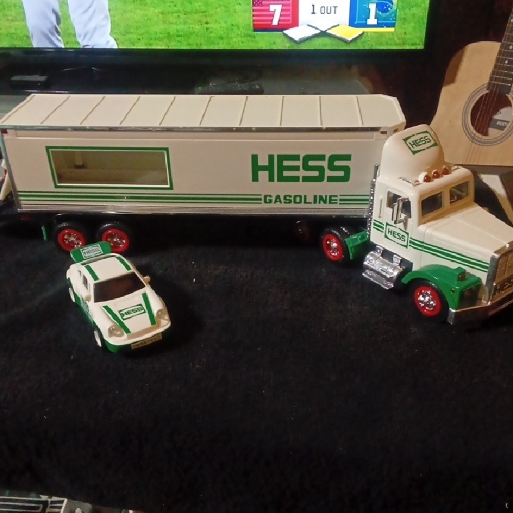 HESS Gasoline Toy Truck and Car Set - White & Green